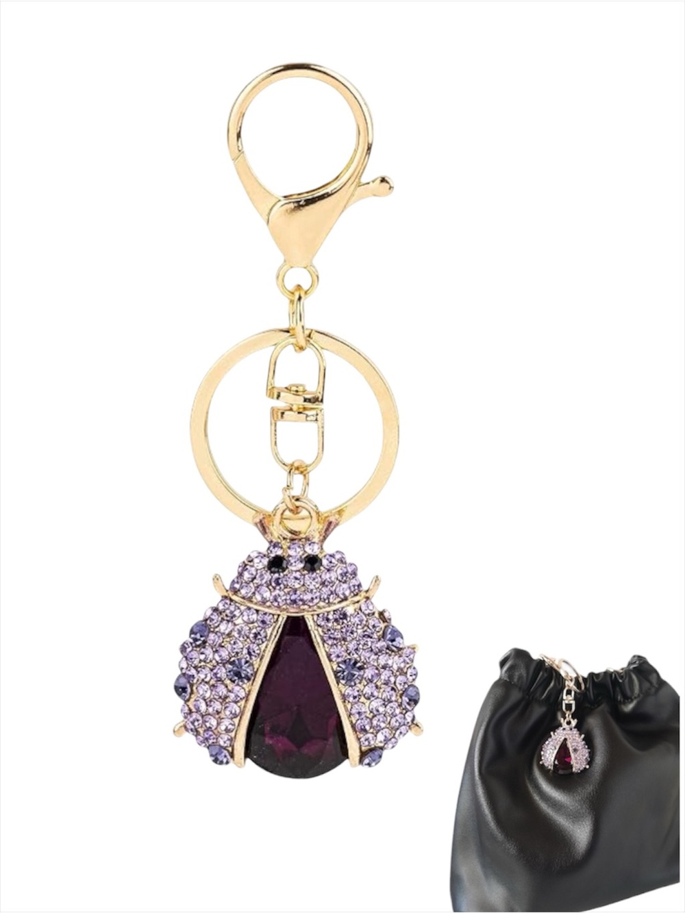 Rhinestone Ladybug Keychain Bling Crystal Bag Charm 1pc